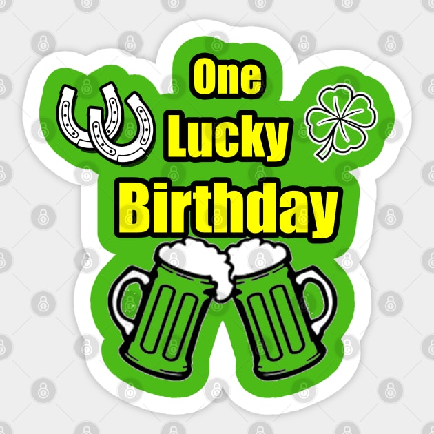 One Lucky Irish Green Beer Drinking Birthday Party yellow green Sticker by Black Ice Design